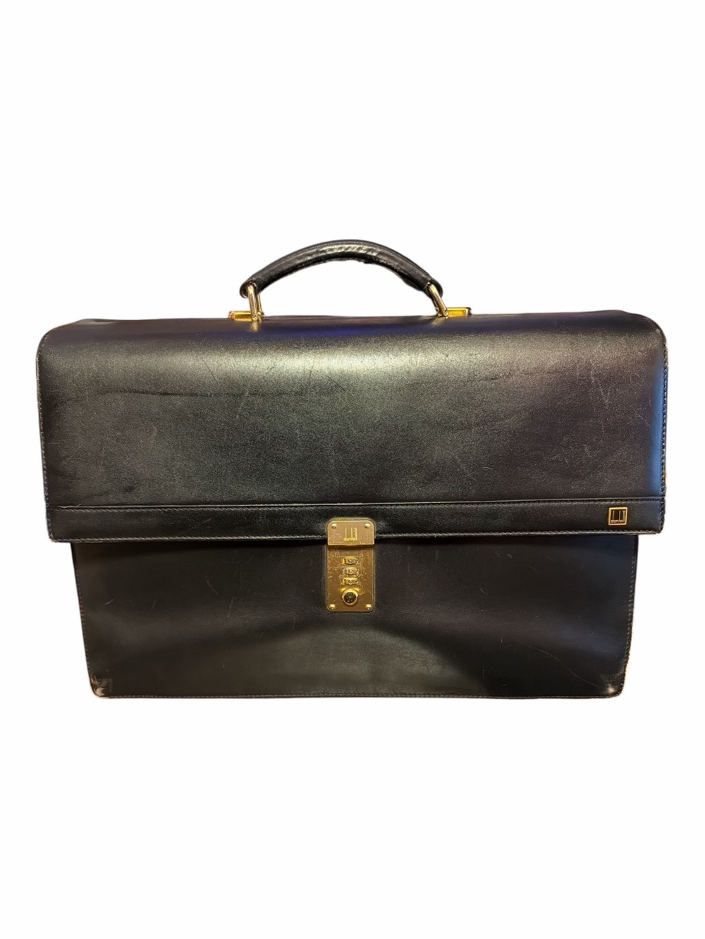 Vintage Alfred Dunhill Black Leather Flap Briefcase Gold Combination Lock
